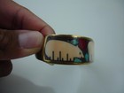 Turza Wells   Andrew Shows Polar Bear Stone Inlay Cuff Bracelet Brass Handmade