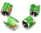 4 Rare Antique Venetian Green Chevron Cane Glass African Trade Beads-ghana
