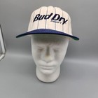 Vintage Bud Dry Draft Beer Hat Cap Snapback Navy Blue Pinstripes Usa Made Stripe