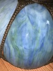 Vintage 1930 s Large Tulip Blue Slag Glass Hanging Lamp 19 x11   