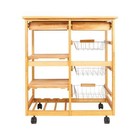 Kitchen Rolling Cart Trolley Cart Wood Home W storage Basket  drawers