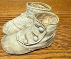 Vintage Antique Victorian Baby Toddler Shoes Fancy Cream Leather White 3-button
