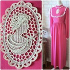 Vtg 60s 70s Pink Cameo Maxi Dress  Lace Trim  Sash  Long Sleeve  Party  Union