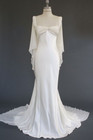 Satin Mermaid Wedding Dresses Long Sleeve Square Neck Sweep Train Bridal Gowns