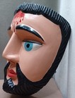 Handcrafted Wooden Mask With Black Hair And Beard Folk Art Decor Collectible