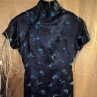 Made In Hong Kong Cheong-sam Black Floral Rayon Dress Size 14 Women