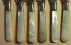 Set Of 6 Antique Butter Knives W  Mop Handles  Sterling Band   Gilbert Saville