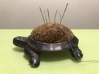 Antique Victorian Silver Plated Turtle Pin Cushion Sewing Needle Holder Pillow