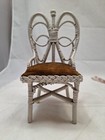Antique 9 5  White Wicker Chair Velvet Seat Doll Furniture C1900s 1 5