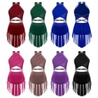 Kids Girls Figure Skating Dress Cutout Strappy Back Ballet Lyrical Dance Costume
