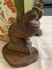 Pair Vintage Mid Century Carved Wood Stylized Rooster Chicken Bookends