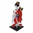 Vintage Japanese Geisha Doll In Red   Blue Kimono With Hair Accessories On Black