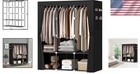 Portable Closet Wardrobe With 3 Hanging Rods 6 Shelves And Side Pockets Black