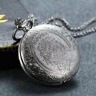 Vintage Pocket Watch Quartz Pendant Necklace Steampunk Carved Pattern 24h Dial