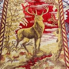 Vintage Italian Velvet Tapestry Rug Wall Hanging Deer Cabin Ruby Gold 
