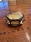 Antique Beveled Glass Hinged Casket Trinket Box Footed With Cushion
