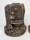 Pair Of Antique Art Deco Maiden Drinking At Fountain Well Bronze Metal Bookends