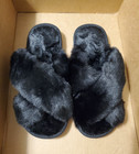 2 Pack Womens Indoor Comfort Faux Fur Slip On House Slippers Black