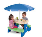 Little Tikes Outdoor Portable Kids Picnic Table With Umbrella  Blue Green New
