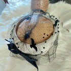 Vtg 1960 s Therese Ahrens Ivory Hat W Blackbirds   Black Netting Bow 7   approx 
