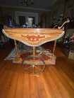 Italian Marquetry Inlaid Wood Serving Tea Or Bar Cart Wine Trolley Drop Leaf