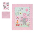 Bo -  Twinkle Toes Pink Elephant   Monkey 3-piece Baby Girl Crib Bedding Set