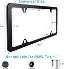 2pcs License Plate Frame Tag Cover Black Stainless Steel Metal 4 Hole Screw Caps