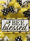 Yellow  Deco Mesh Bumble Bee Blesssed      Year Round Welcome Wreath 24  X 24 