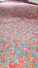 Pottery Barn King  Reversible Quilt Bedspread Floral Red Green Turquoise 92x108