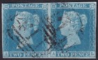 Gb Qv Sg14 2d Blue Plate 3 Pair Fine Used  Guide Line Ne Square Ak