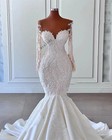 Luxury Long Sleeved Mermaid Wedding Dress With Decal Layered Satin Bridal Gown