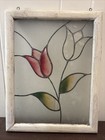 Vintage Old Rustic Flower Leaded Stained Glass Window 10 5   x13 5   