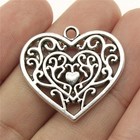 4 10pcs Antique Silver Tone Filigree Heart 2 Sided Charm Pendant Ggs165