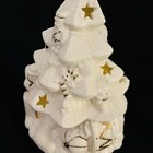 White Porcelain Christmas Tree Tea Light Candleholder W gold Trim   Star Cutouts