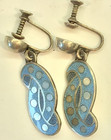 Margot De Taxco Signed Modern Dots 1950s Enamel sterling Silver Earrings Mexico