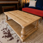 42  Rustic Farmhouse Solid Wood Coffee Table 2-tier Storage Shelf Turned Leg