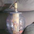 2 Blue Glass Table Lamp Birds   Floral Pattern  Corded Beatuifull  Knob Control