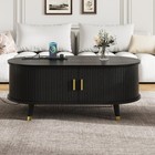 Wooden Oval Fluted Coffee Table W sliding Tambour Door  Mid-century Center Table
