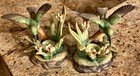 Vtg Hummingbird Taper Candle Holdesr Ceramic Hand Painted Pair