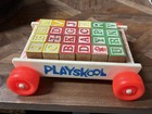 Playskool Wooden Pull Wagon Toy W  Alphabet Letter Blocks Red Wheels