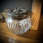 Antique Floral Art Nouveau Sterling Silver Lidded Cut Crystal Vanity Dresser Jar