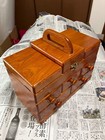Japanese Vintage Wooden Sewing Box Chest Of Drawers W  Handle 14 2  7 1  12 2in Fs