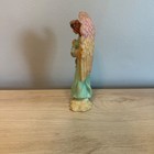 Vintage Guardian Angel Figurine Teal Gown Pink Wings Holding Baby Resin Statue