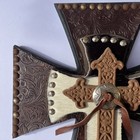 Rustic Western Decorative Cowboy Layered Wall Cross Tooled Leather   Cowhide