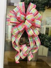Handmade Spring Pink Plaid Easter Bow Wreath Swag Or Basket Decor 10 X 20 In 