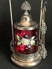 Victorian Enameled Thumbprint Cranberry Glass Pickle Caster New Haven Silverp Co