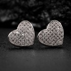 Large White Gold 925 Sterling Silver Micro Pave Women s Cz Heart Stud Earrings