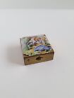 Vintage Brass Enamel Ladies Pill Box Compact Art Nouveau Small Square Chipped