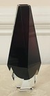 Vintage Amethyst Crystal Vase Signed Faceted Art Glass Czech Modernist