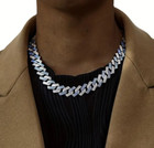Hip Hop Miami Blue Iced Bling Cz Silver Plated Cuban Link Chain Necklace 20 